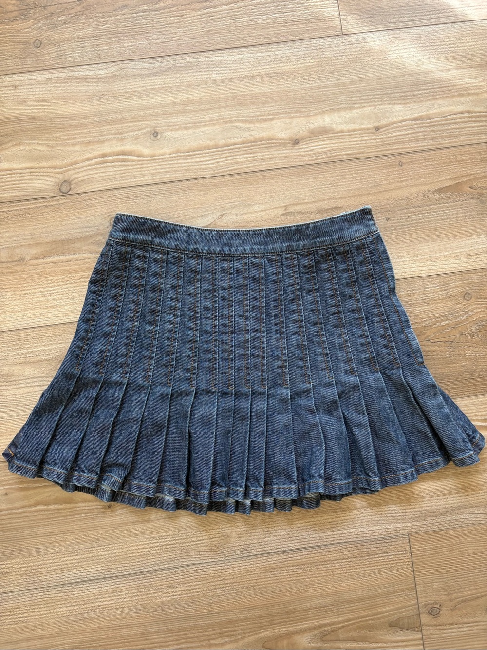 Pleated Denim Mini Skirt